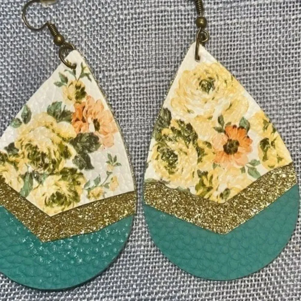 Rose 3 tone‎ Leather Flower Earrings